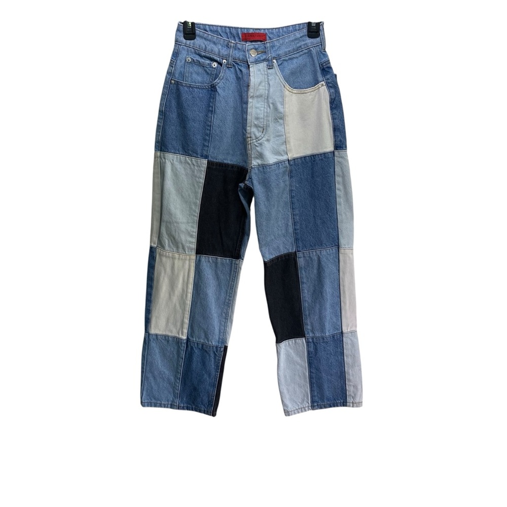 Signature 8 Patchwork Denim Jeans Womens Small Button Fly High Rise Waist Retro